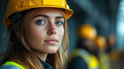 Portrait of confident female construction worker at construction site