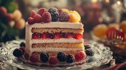 Sticker - Sliced cake on glass plate