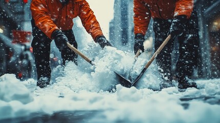 Municipal Workers Clearing Snow From City Street