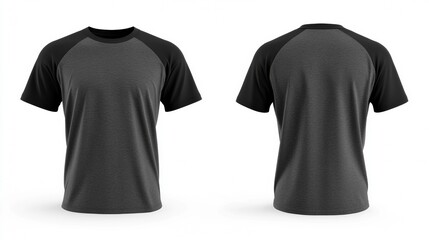 Mockup of a gray short-sleeved t-shirt with blank black sleeves