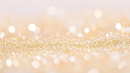 A close-up of shimmering gold glitter scattered on a light pastel background, creating an elegant effect with ample copy space