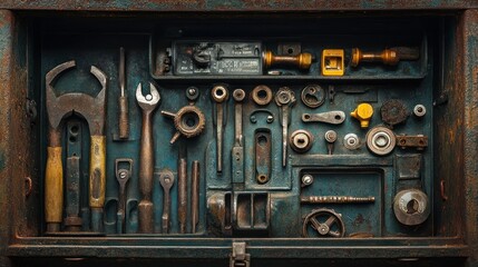 Aufkleber - Rusty Metal Toolbox with Assorted Tools
