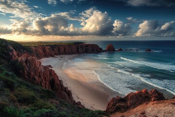 Wall Mural - Cape Woolamai Australia. Beautiful Dramatic Cliff Coastline with Clouds