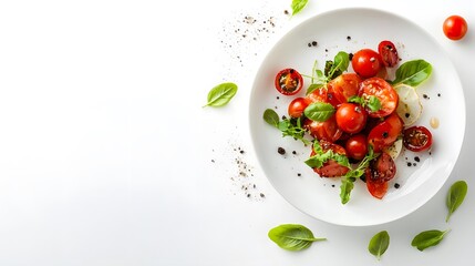 Wall Mural - A minimalist white background highlighting a gourmet dish ready for delivery