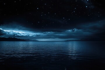 Wall Mural - starry night sky over calm water