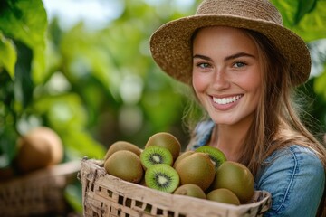 Poster - Woman with Kiwi Basket