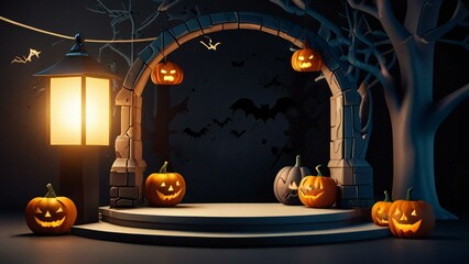 halloween background with pumpkin and bats