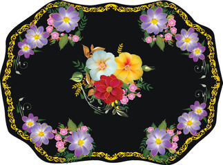 Poster - gold decorated frame with lilac flowers