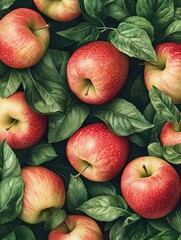 Canvas Print - Red Apples with Green Leaves