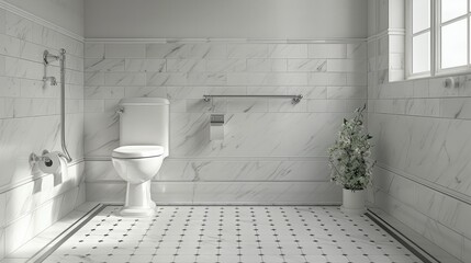 Poster - Accessible toilet equipped with grab bars for support and ease of use. Generative AI.