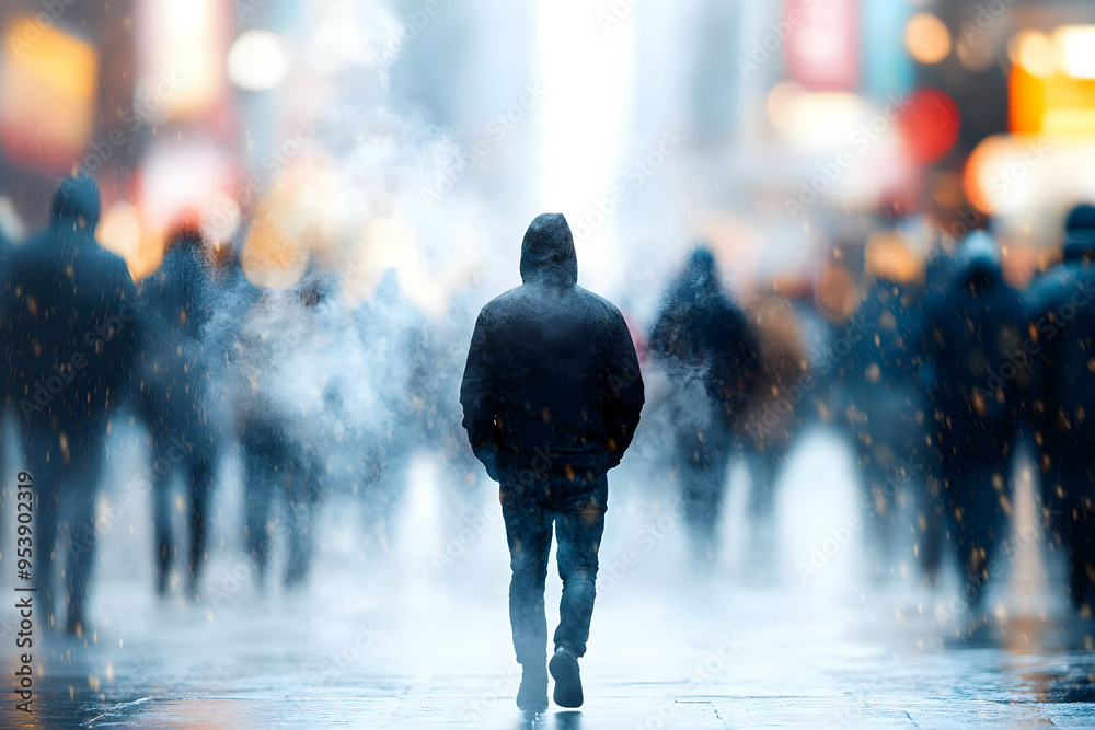 Different ideas and opinions. A group of people and a lone figure ...