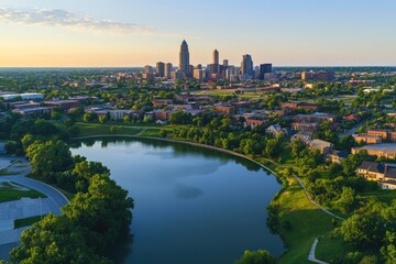 Omaha Nebraska Aerial. Panoramic Urban Landscape of Downtown City Skyline