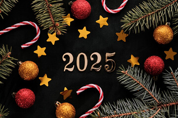 Wall Mural - new year 2025 background. number of the coming year in christmas decoration.