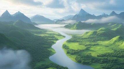 Wall Mural - A beautiful mountain range with a river running through it