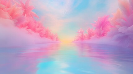 Wall Mural - a beautiful, colorful, and serene scene of a river with pink and blue water