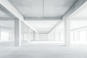 Wall Mural - A Minimalist White Concrete Interior with Columns and Beams