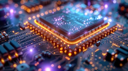 Leinwandbilder - A microchip covered by nanoparticles, fusion energy. Generative AI.