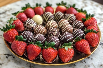 Wall Mural - Chocolate Covered Strawberry on a Plate, Studio Photography