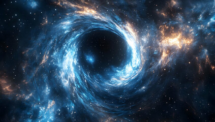 Wall Mural - Captivating cosmic vortex swirling with vibrant blue and orange hues, depicting the mysterious beauty of space and black holes.