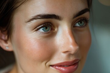 Canvas Print - A close up of a woman's face with blue eyes