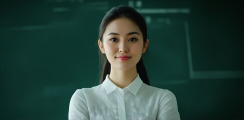 Poster - A woman standing in front of a blackboard in a classroom