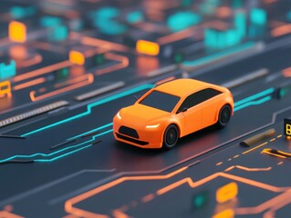 Wall Mural - Autonomous electric vehicle, connected traffic network, 3D illustration