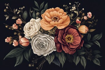 Wall Mural - A bouquet of flowers with a red rose in the center, generative ai image