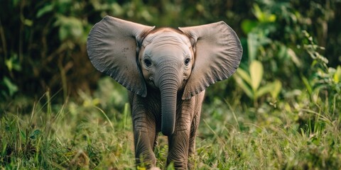 Wall Mural - Baby Elephant in Grassland