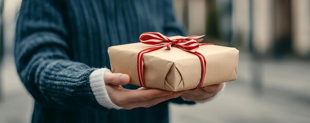 A beautifully wrapped gift in hand, symbolizing celebration, joy, and sharing moments with loved ones.