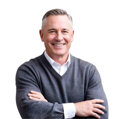 Smiling Middle-Aged Man in Casual Sweater on transparent background