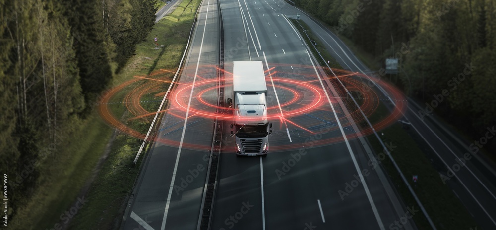 Autonomous Truck Navigates the Future of Transportation: A white semi ...