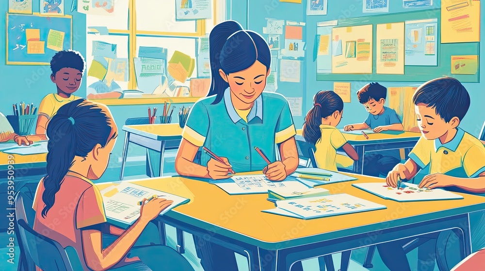Teacher Assignment Math Engaging Math Lesson in a Vibrant Classroom Setting with Teacher ...