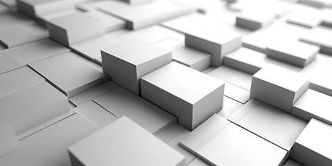 Aufkleber - Abstract composition of three-dimensional white blocks arranged in a layered pattern, creating depth and texture in a minimalist design