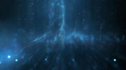 Poster - Abstract blue digital environment with particles and light beams. Futuristic concept of virtual space and technology.