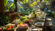© aviavlad - Outdoor gathering featuring a bountiful fresh meal in a garden setting