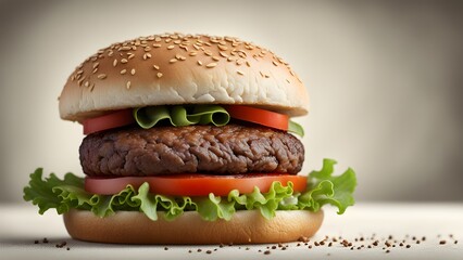 Wall Mural - A hamburger with lettuce and tomato on top of a bun