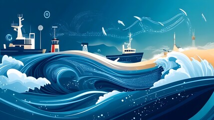 Poster - graphic depicting an iot based tsunami warning system that utilizes real time ocean monitoring and s