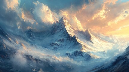 Wall Mural - Majestic Mountain Peak Emerging from Clouds