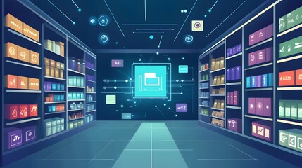 Poster - Innovative Graphic Showcasing IoT Powered Retail Shelves with Dynamic Pricing and Promotional Displays for a Cutting Edge Shopping Experience