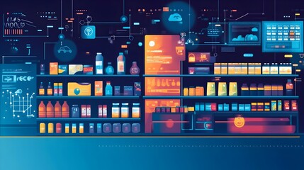 Poster - graphic of iot powered smart retail shelves with dynamic pricing and promotion displays for efficien