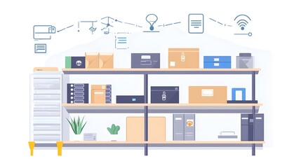 Poster - detailed graphic of iot connected smart shelves with automated inventory monitoring and alerts for e