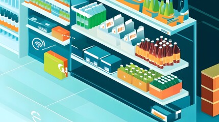 Poster - of iot integrated smart shelves that monitor product freshness and dates in a digital retail or ware