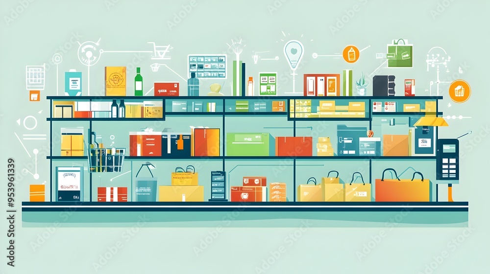 graphic depicting IoT integrated smart shelves with automated price ...