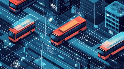 Poster - cutting edge graphic showcasing iot enabled buses with real time route tracking and visualization em