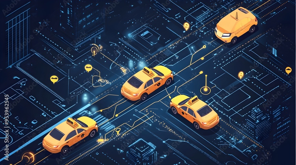 graphic depicting an IoT connected taxi dispatch system with optimized ...
