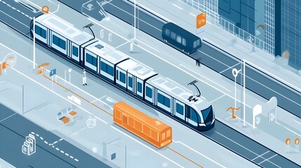 Poster - innovative graphic of an iot integrated public transportation system with seamless mobile and contac