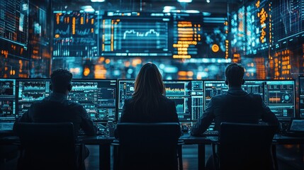 Poster - High-tech trading hub, bustling traders, screens displaying market data, intense focus, dynamic environment, financial activity, modern design