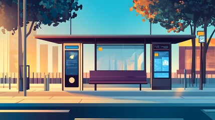 of a modern futuristic smart bus stop equipped with IoT based passenger counting sensors digital displays and intelligent transportation infrastructure for efficient public transit management