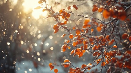 Sticker - Sunlit Winter Branches with Dried Leaves