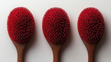 Three red hairbrushes on white background